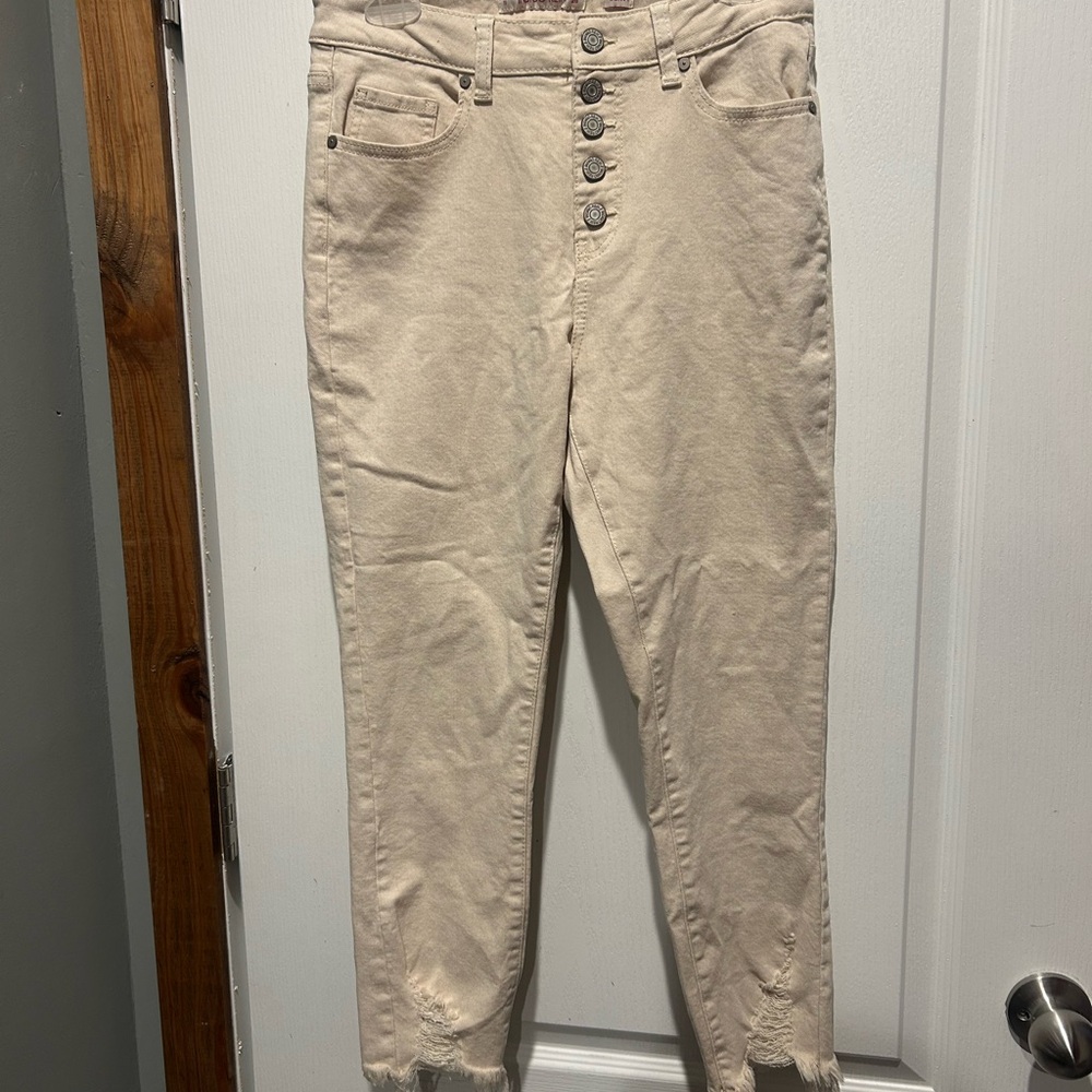 Indigo Rein Cream Ankle Jeans with Button-Fly